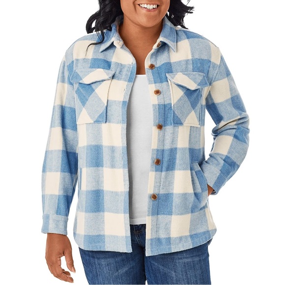 Members Mark Women's Blue and White Checkered Utility Shacket XL Soft Cozy - Picture 2 of 12